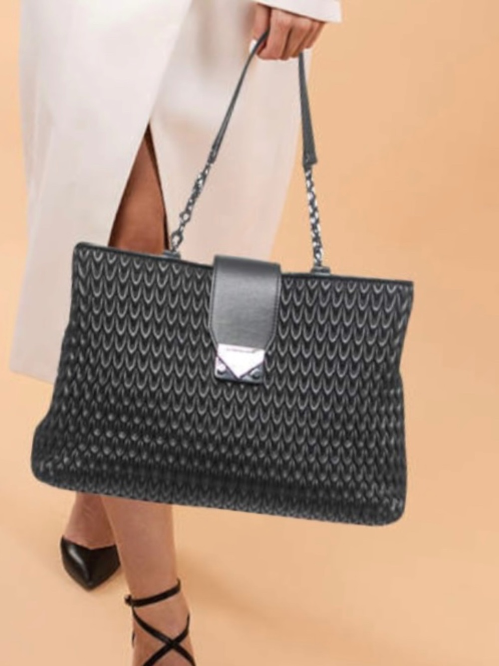 Emporio Armani MyEA Black Woven Leather Tote Bag - Like New